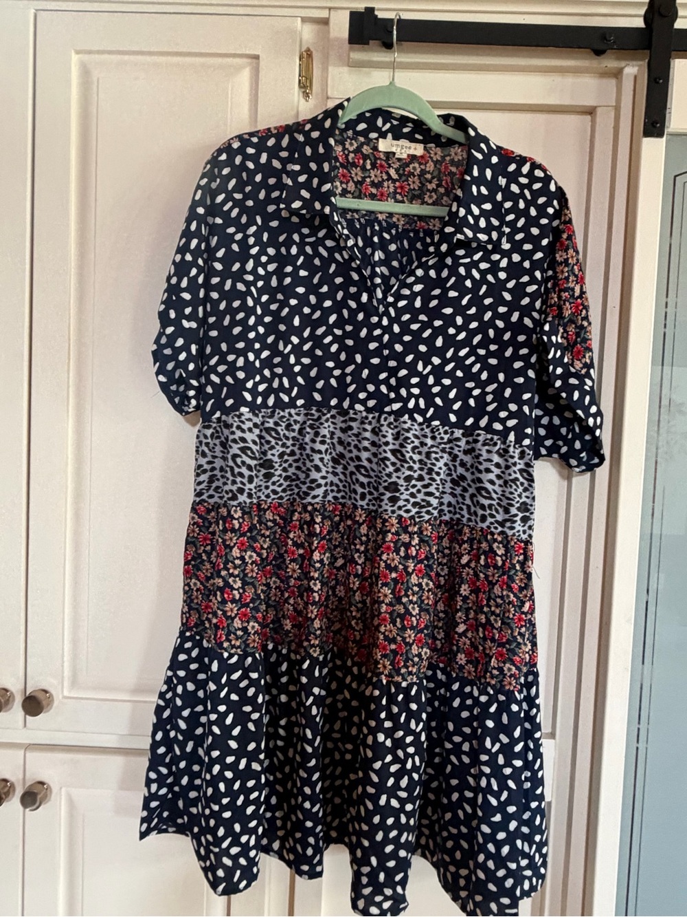 Umgee Women's Navy Mixed-Print Tiered Dress